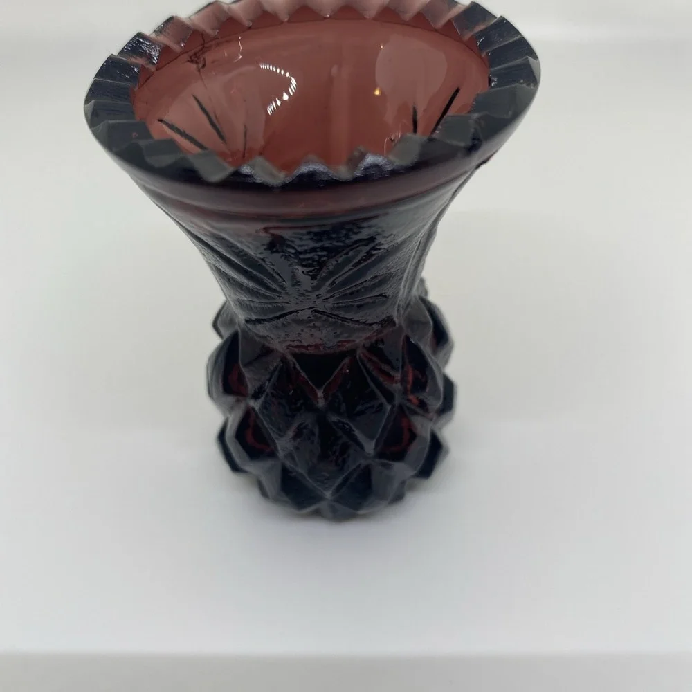 Vintage Pressed Glass Toothpick Cellar Purple Pineapple Cut Amethyst‎